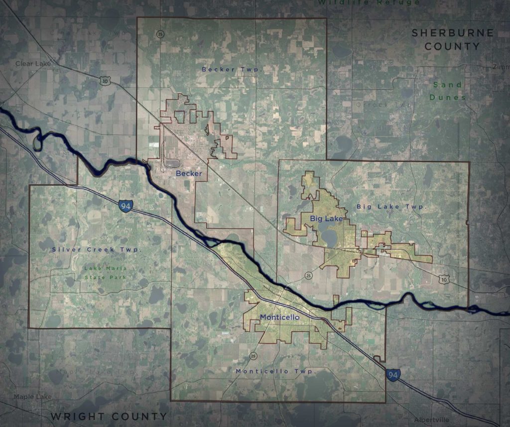 Map illustrating the municipalities who are part of the Central Mississippi River Regional Planning Partnership