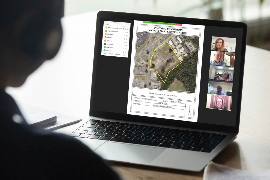 Screen view of the City of Mobile's first virtual Planning Commission meeting
