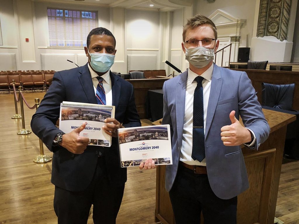 City of Montgomery Planning Director, Robert Smith (left) and Planning NEXT Senior Planner, Kyle May (right) poses at the July 2020 City Council meeting.