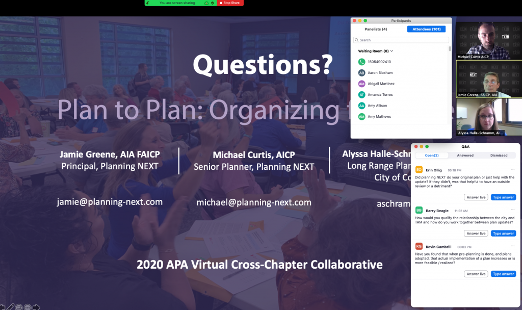 Planning Next’s Jamie Greene and Michael Curtis, and Alyssa Halle-Schramm, from the City of College Station present at an APA Cross Chapter Collaborative Conference